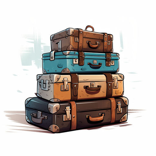 Luggage illustration in the style of Chiaroscuro Art, on white background