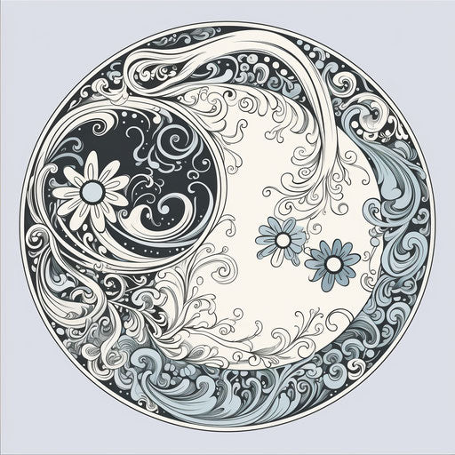 Asian tattoo design of yin and yang symbol, art nouveau