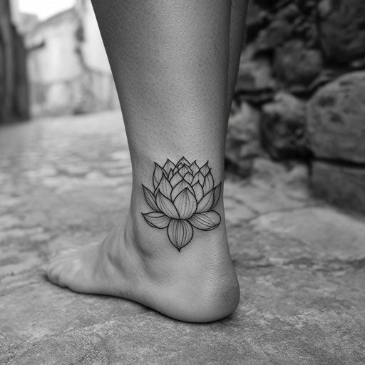 Ankle tattoos for women featuring a delicate lotus flower