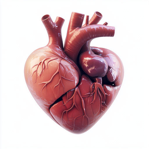 3D cute heart on flat white background, isolated clipart