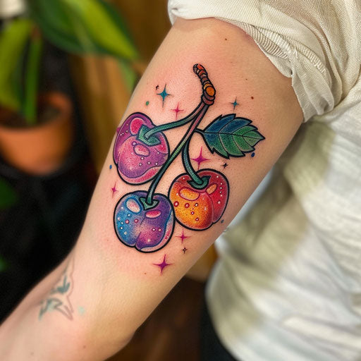 Hyper-modern neon cherry tattoo