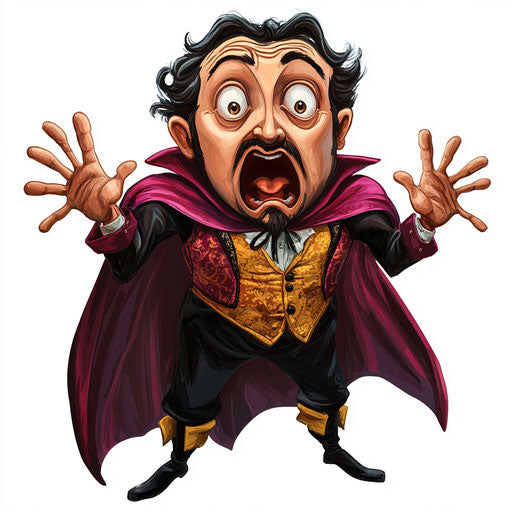 Humorous caricature of a meeting caricature clipart with human characteristics, exaggerated expressive eyes, toes feet, cape, vibrant colors, cartoon style, surprised, high resolution, isolated