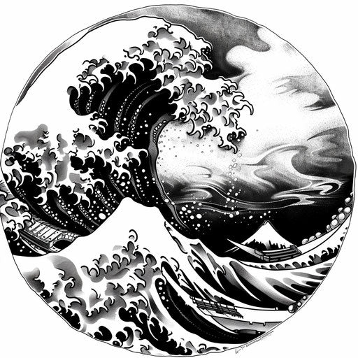 Sketch of a frothy Japanese wave in clipart style