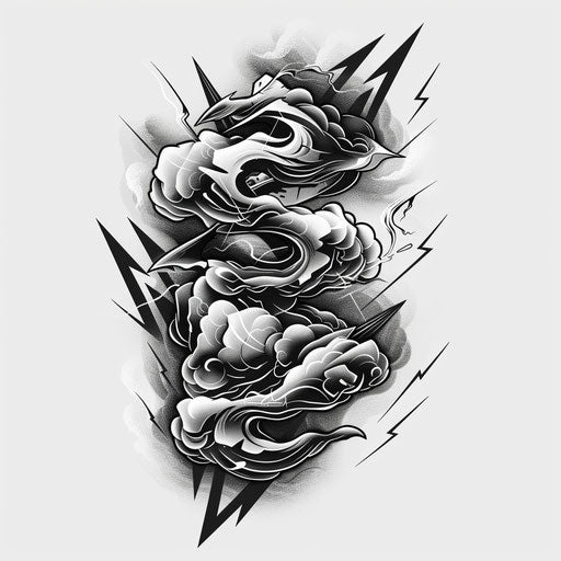 Modern flat tattoo sketch of a storm in monochromatic shades