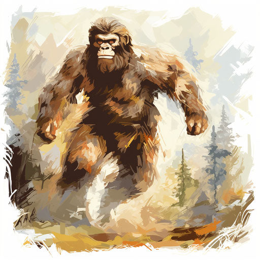Bigfoot illustration in the style of oil painting, on white background