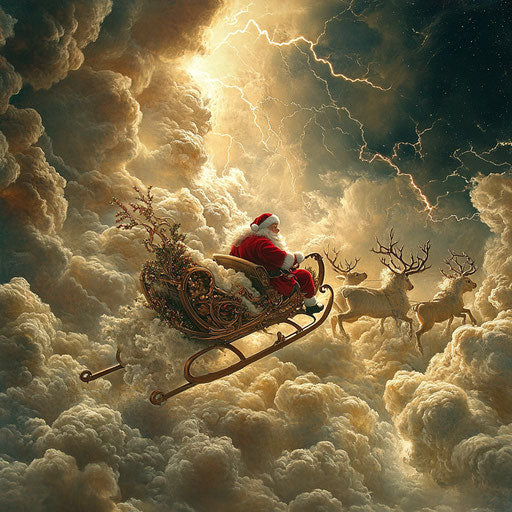 Premium Santa Sleigh Being Pulled By Reindeer In The Night Sky Holiday Illustration