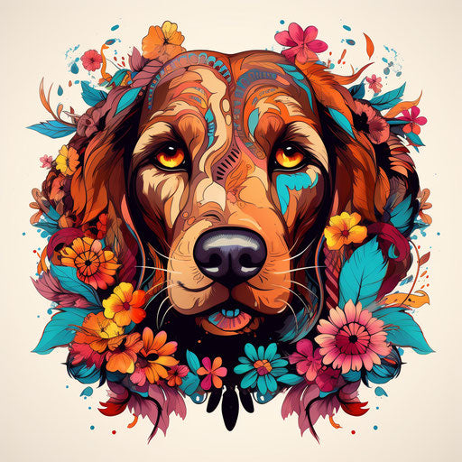 Brown dog head in abstract design