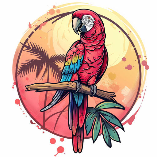 Pink parrot on tropical branch