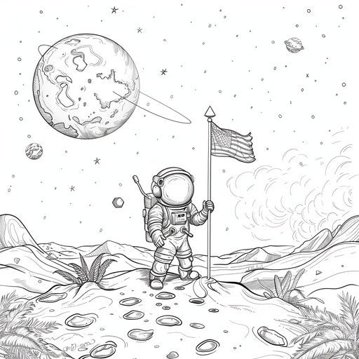 Astronaut planting flag on the moon