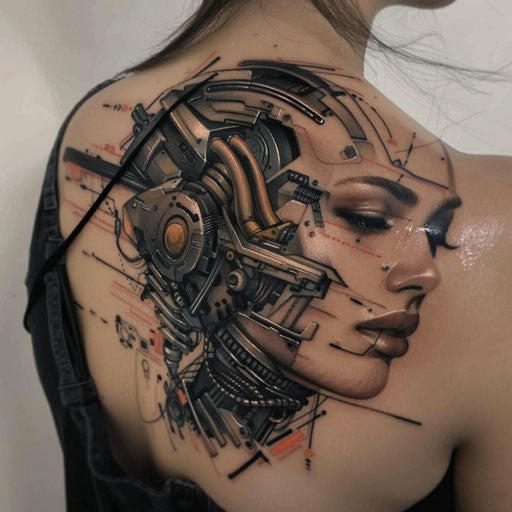 Female tattoos with mechanical elements