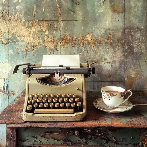Beautifully Composed Still Life of Vintage Typewriter and Fresh Coffee