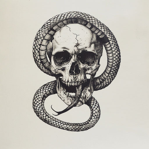 Skull and serpent intertwined, symbolizing infinity and the cycle of life and death