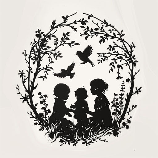 Beautiful flat tattoo sketch for three children with animal silhouettes