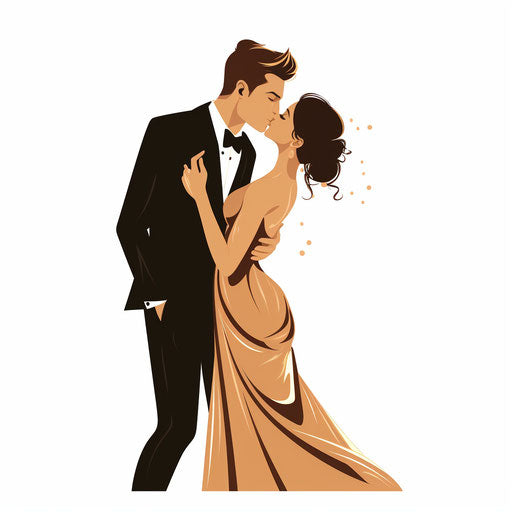 Minimalist-style wedding illustration, on white background