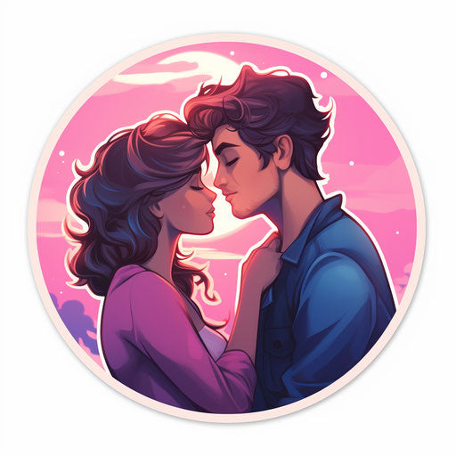 Mutual love stickers, girl and guy kissing, high quality cartoon