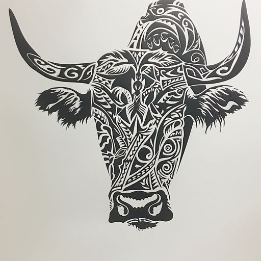 Polynesian bull tattoo on white canvas