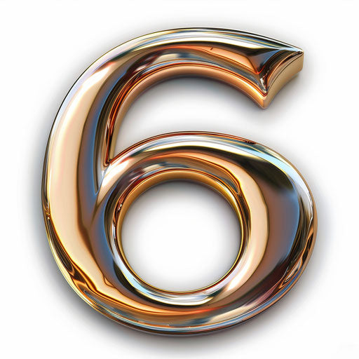 Number 6 clipart with flat random background and realistic textures