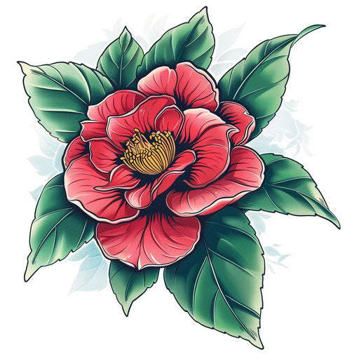 Vibrant Japanese camellia tattoo design