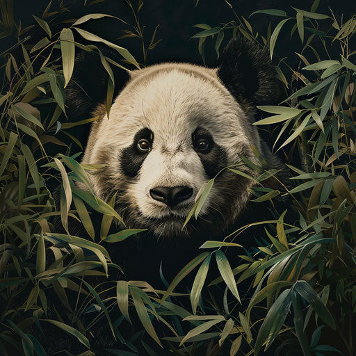 Giant panda with vibrant bamboo leaves