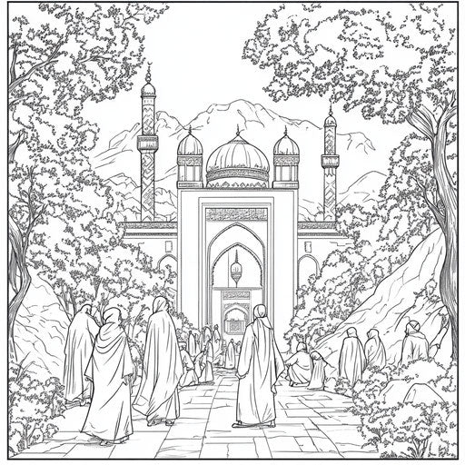Islamic scene with people in traditional clothing