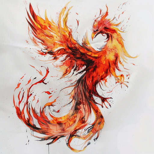 Merging flame tattoo design with colorful phoenix