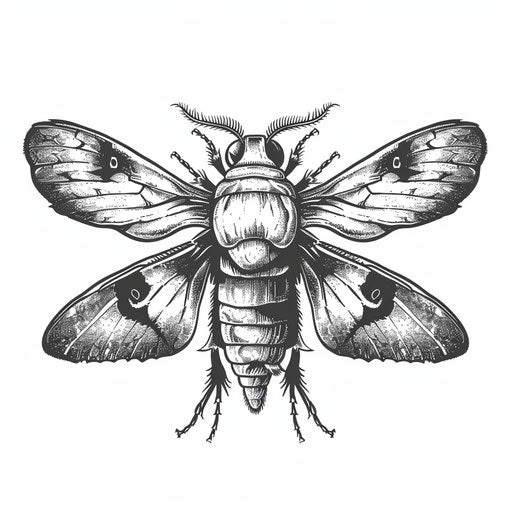 Vintage engraving style death moth tattoo on white background