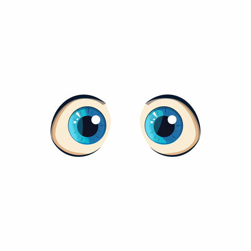 Two blue eyes on white background in Oliver Jeffers style