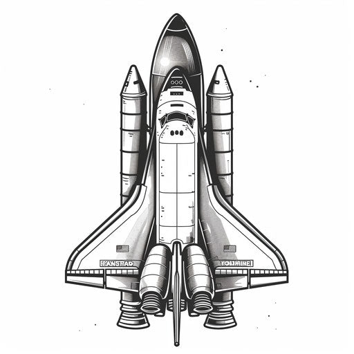 Sleek space shuttle in modern flat tattoo sketch