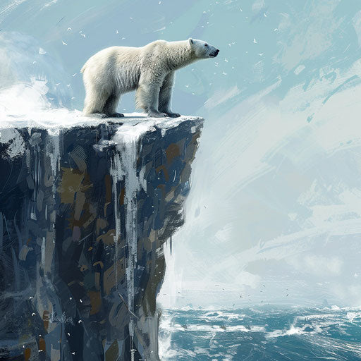 Polar bear on cliff above Arctic ocean