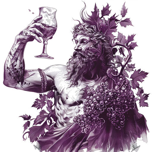 Dionysus, god of revelry and wine, tattooed on white background