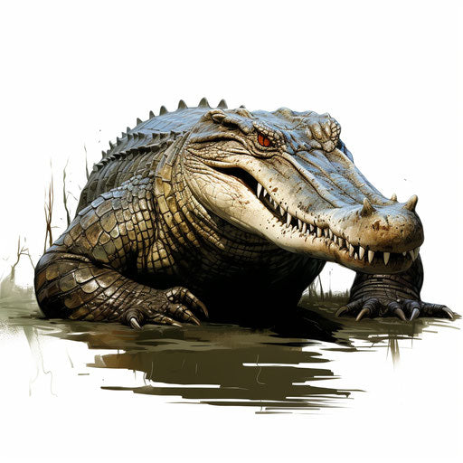 Crocodile clipart in the style of Chiaroscuro Art, on a white background