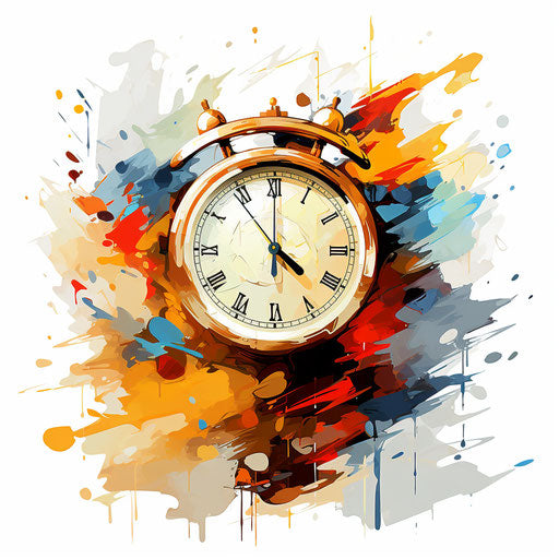 Clock clipart in the style of Oil painting, on a white background