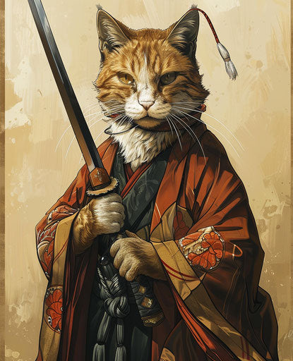 Cats with katanas, normcore style, traditional Vietnamese