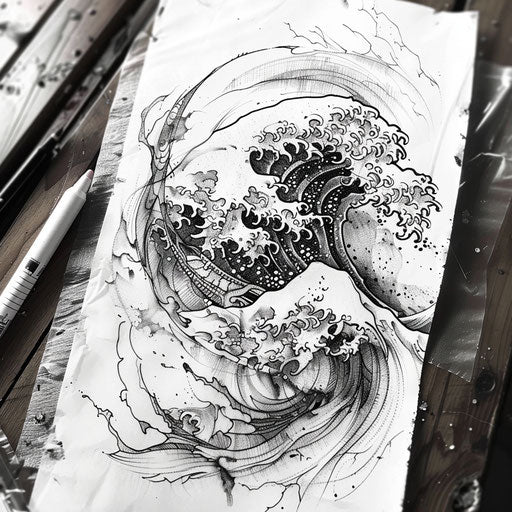 Energetic flat tattoo sketch of an enigma wave pattern with electric pulses