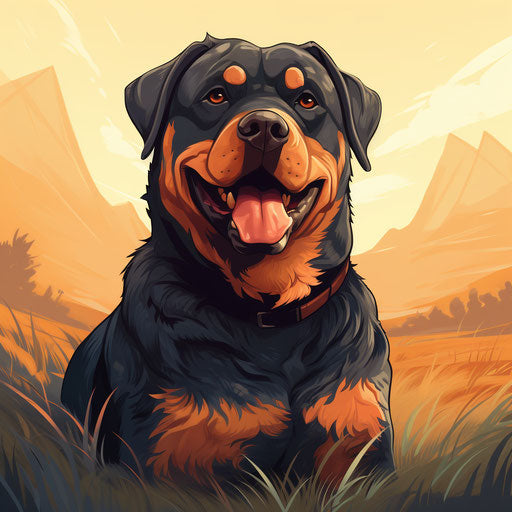 Rottweiler smiling in a field