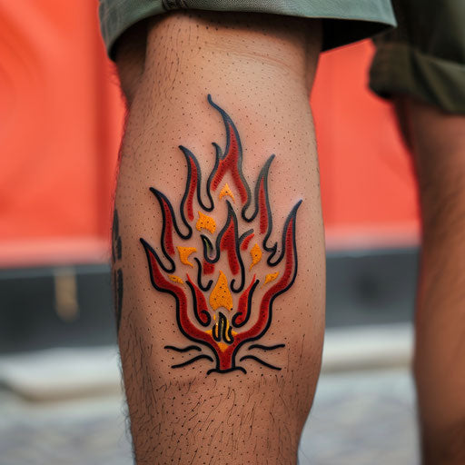 Retro fire tattoo in classic Americana style on white background