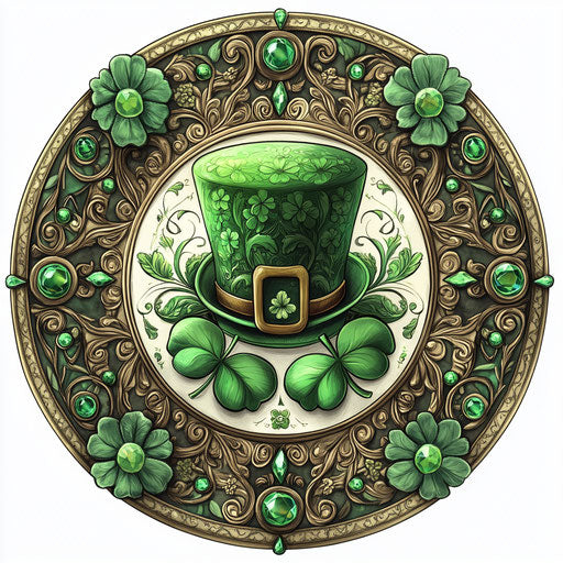 Four-leaf clovers, green gems, and an Irish hat