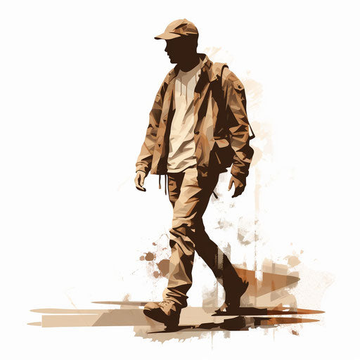 Walking clipart in the style of Chiaroscuro Art, on a white background