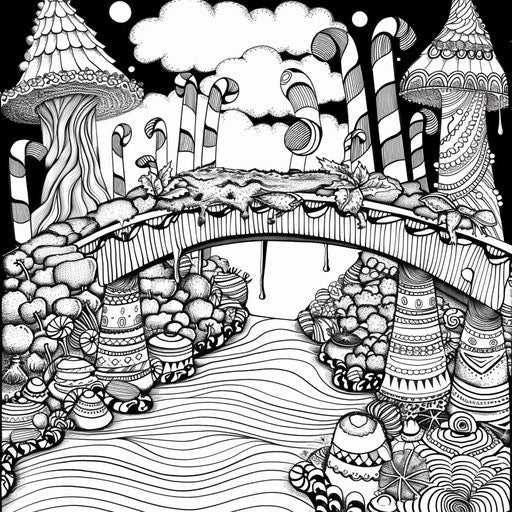 Candy cane bridge over chocolate river