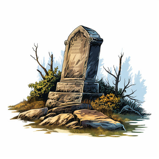 Tombstone clipart in the style of Oil painting, on a white background