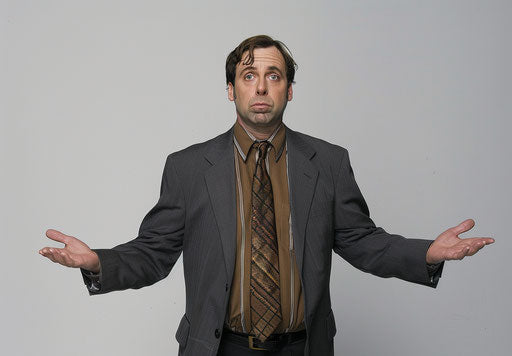 Confident actor in business attire on white background