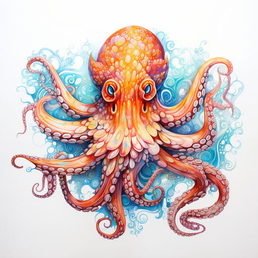 Rainbow octopus watercolor in traditional oceanic style