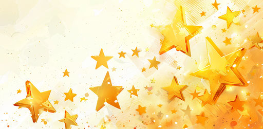 Yellow stars on white background, playful streamlined forms