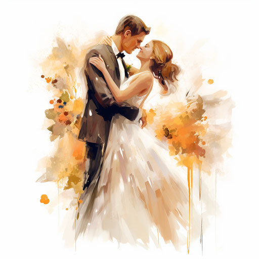 Wedding illustration in the style of Impressionistic Art, on white background