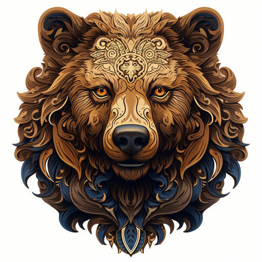 Bear illustration with ornament in a pattern, isolated on white