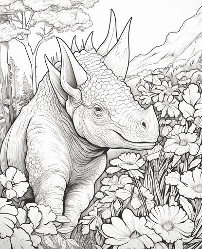 Triceratops coloring pages, primordial creatures style