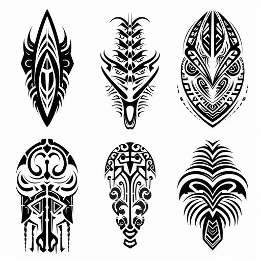 Black and white tribal designs for arm, shoulder, shoulder blade and hand