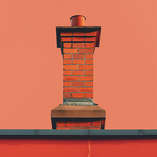 Photo realistic chimney clipart on a flat, vibrant coral background