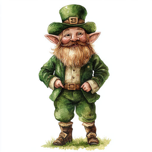 Watercolor leprechaun on white background, detailed and realistic
