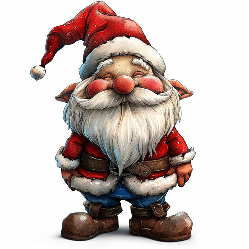 Realistic Christmas gnome clipart on white background, bright colors